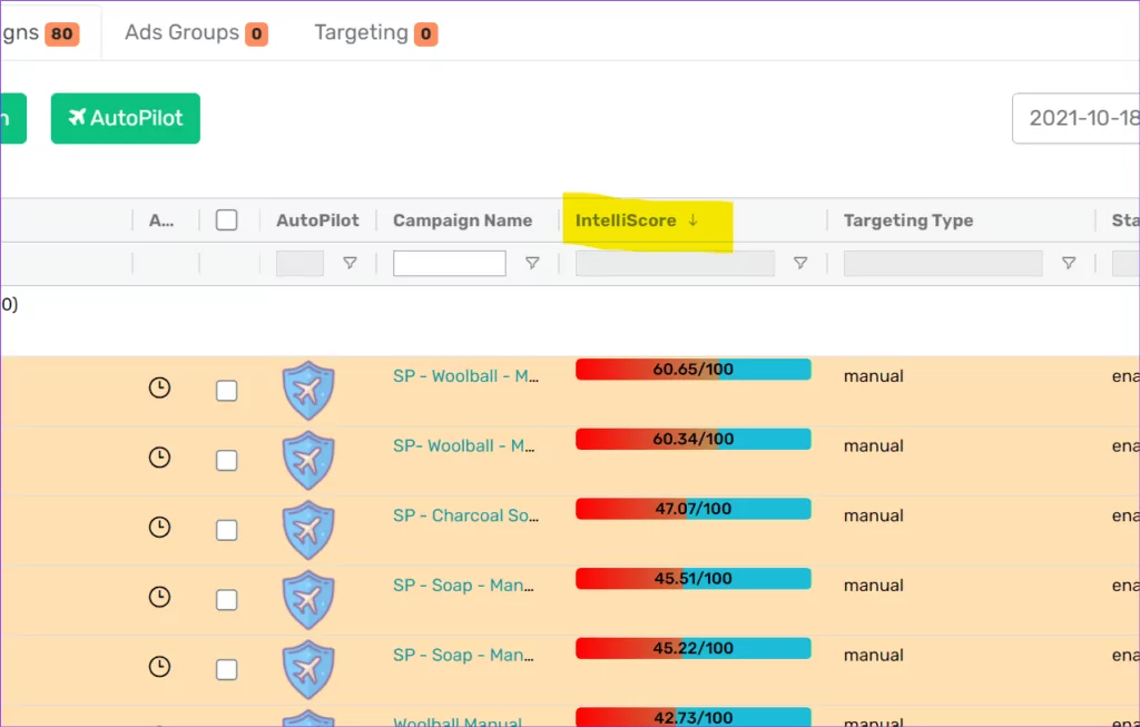 how to join amazon vine | how to calculate acos in amazon | what does acos stand for Aihello Autopilot intelliscore showing Amazon advertising campaign