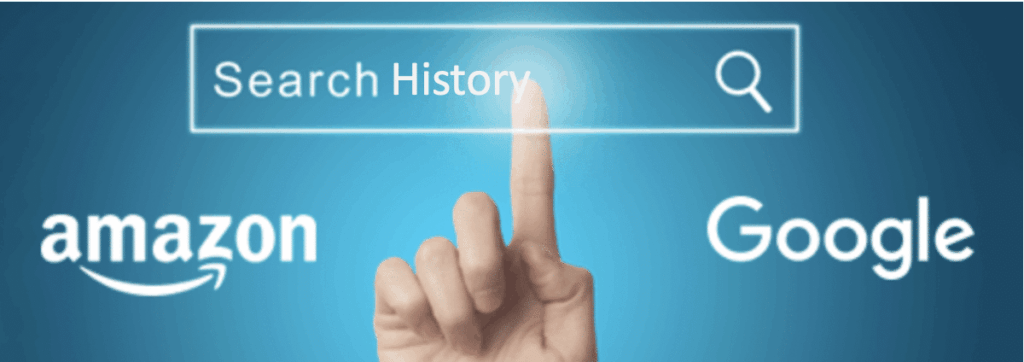 a screen showing a finger pointing search history